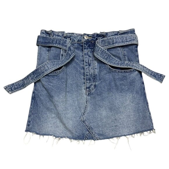 FREE PEOPLE Designer We The Free Denim Jean Mini Skirt With Belt Womens Small - Picture 6 of 6